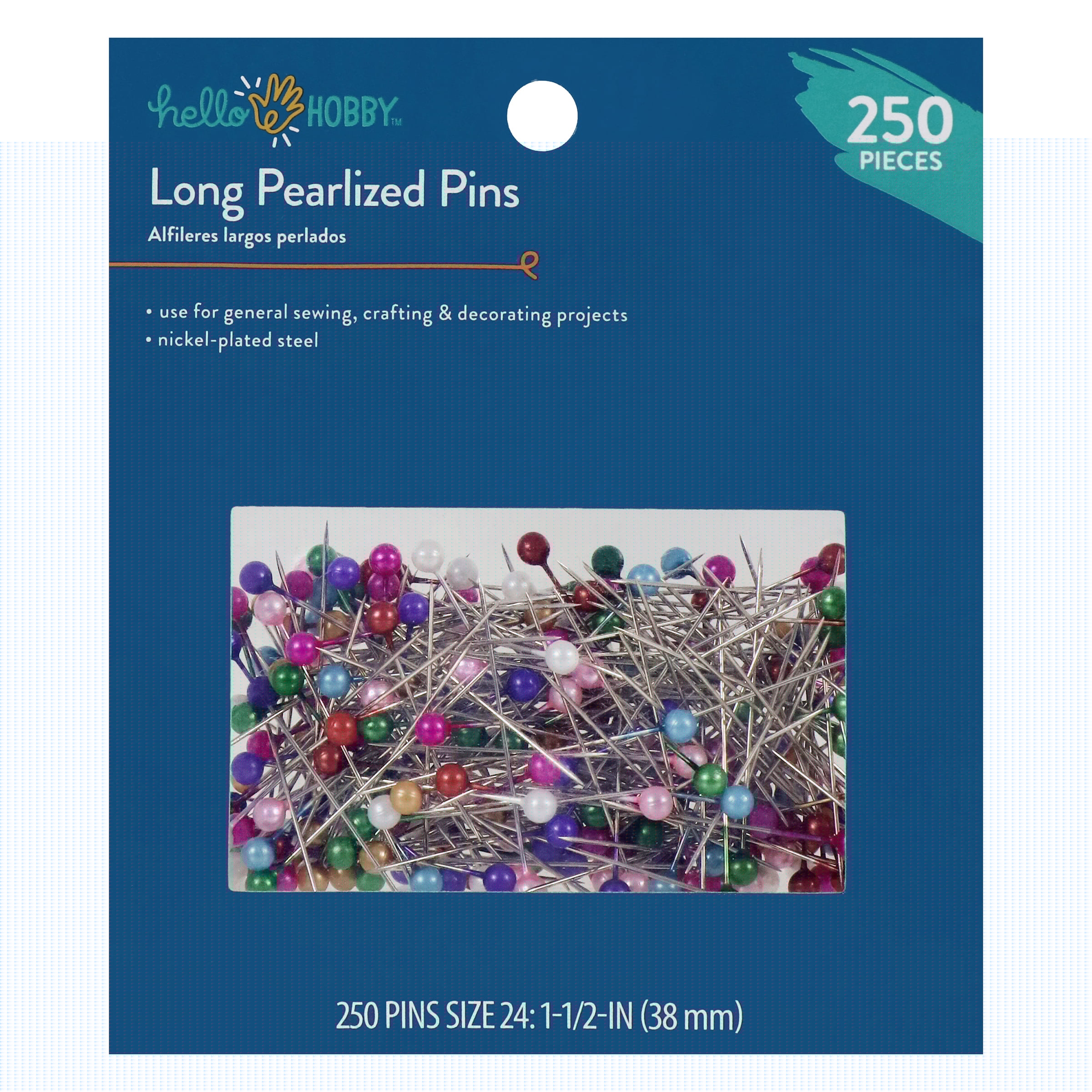 Head Pin Assorted - Size 24 Long Pearlized Head Steel