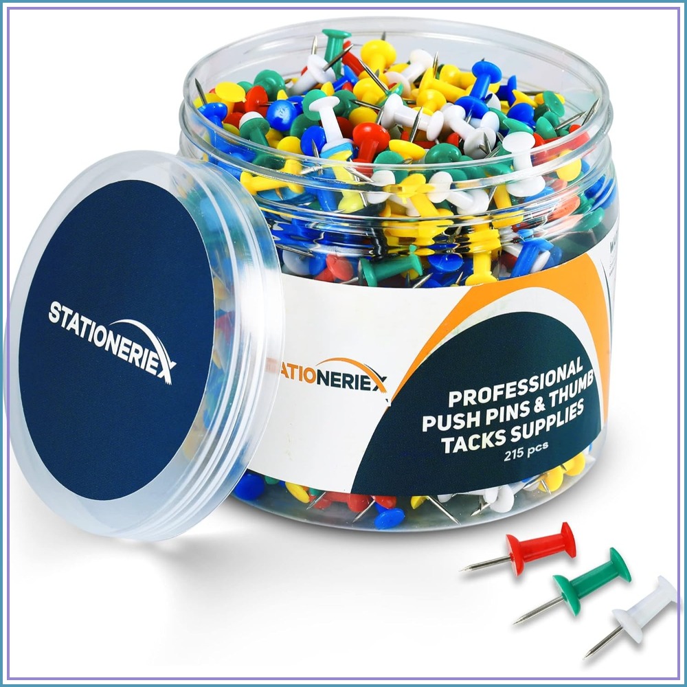 Head Pin Assorted - 215 Assorted Color Push Pins for