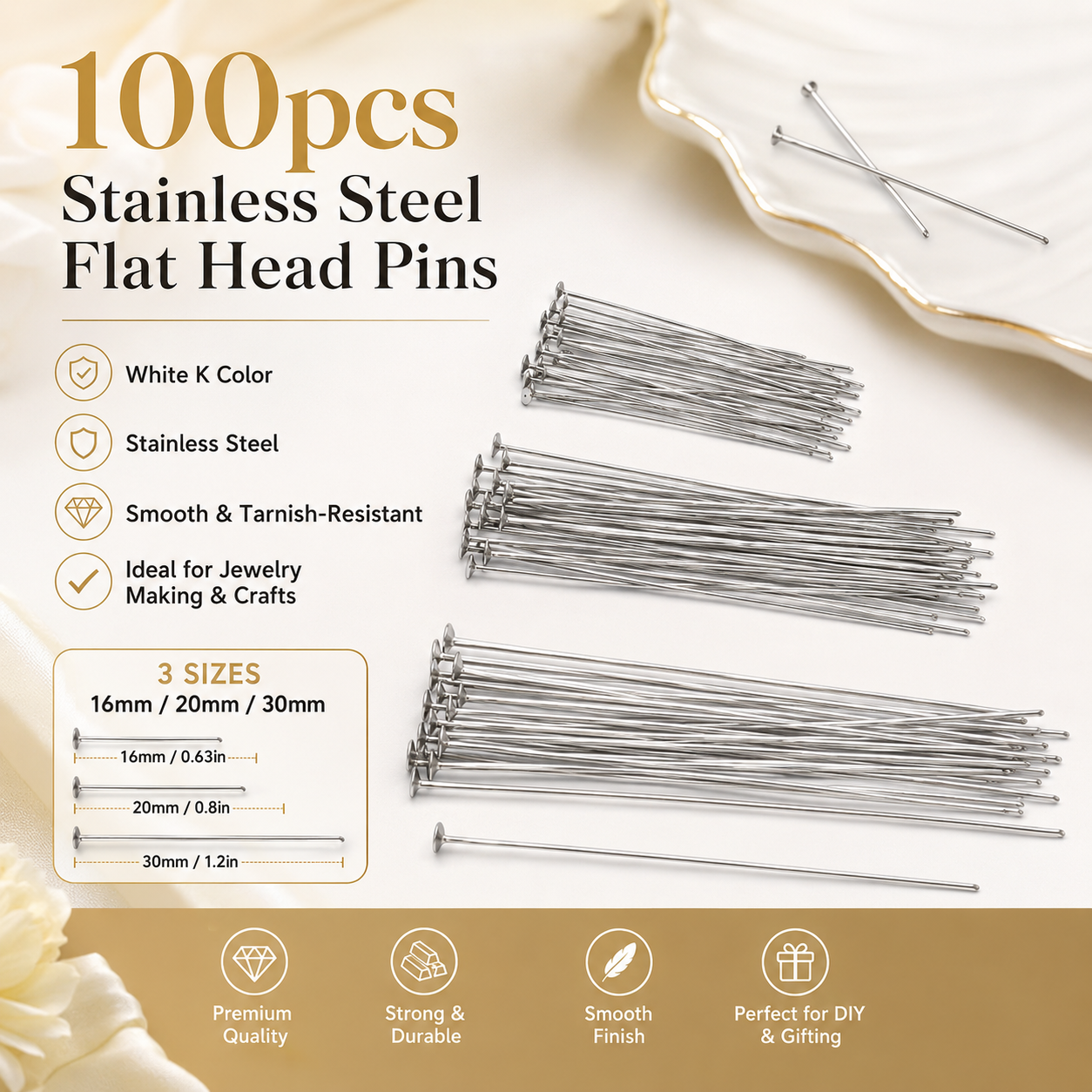 100Pcs Multi Size 16/20/30mm W - Jewelry Making Head Pins ulasan dan harga