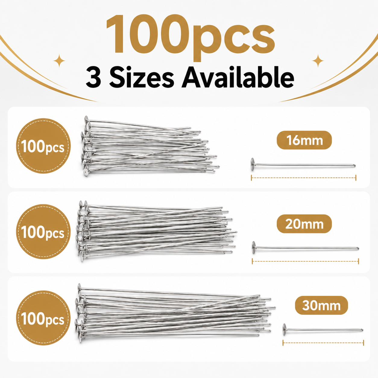 100Pcs Multi Size 16/20/30mm W - Jewelry Making Head Pins ulasan dan harga
