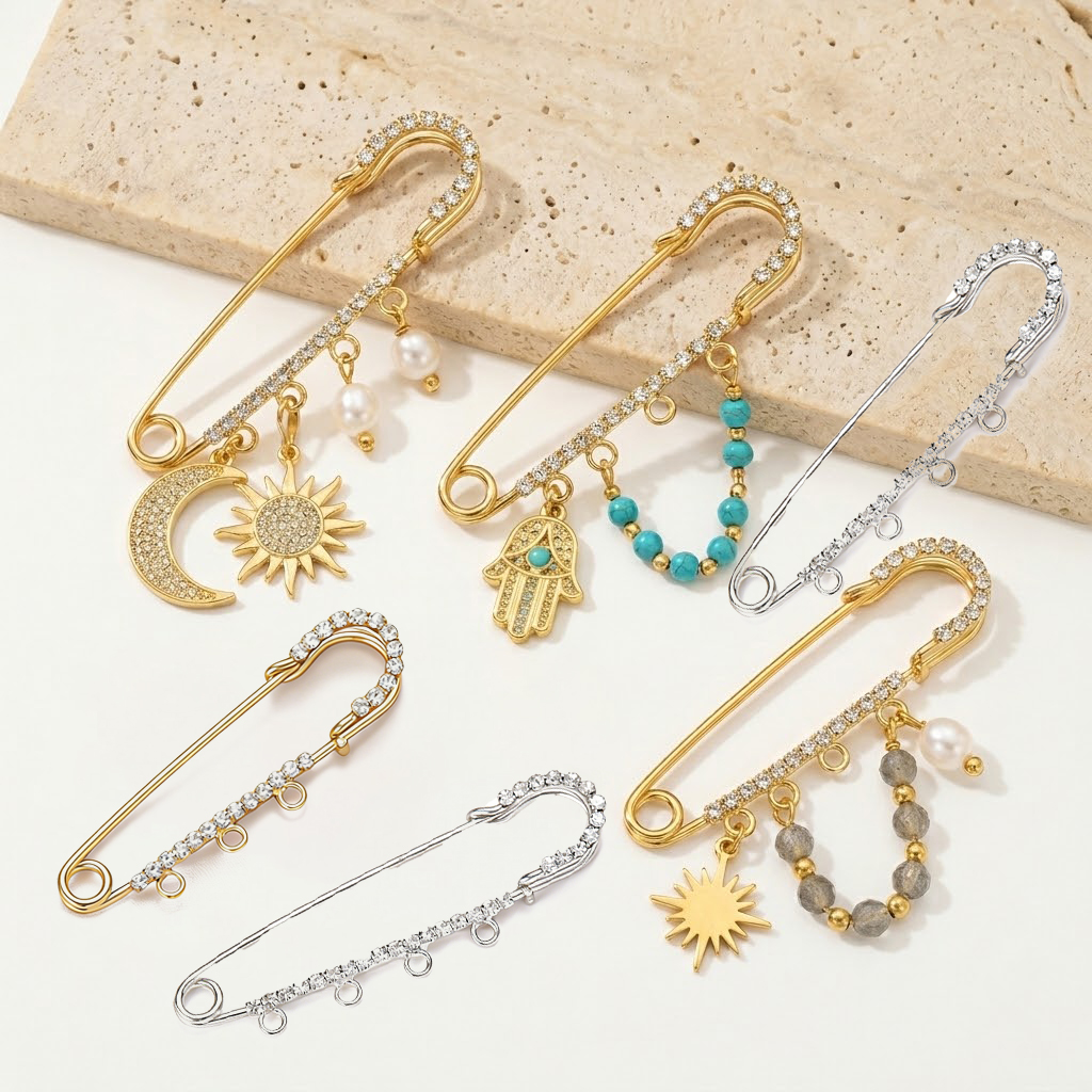 5pcs Rhinestone Charms Safety  - Jewelry Making Ring Tool ulasan dan harga